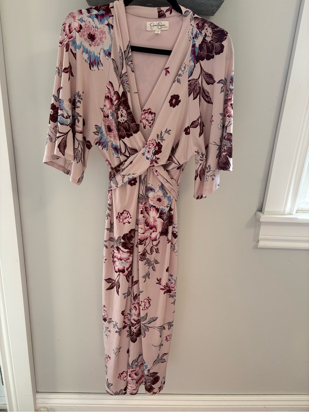 Jessica Simpson Maternity Blush Floral Wrap Maxi Dress - Picture 2 of 4
